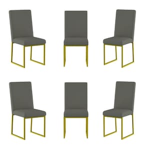 Kit 6 Cadeiras De Jantar Com Base De Ferro Dourado Balaqui Cinza