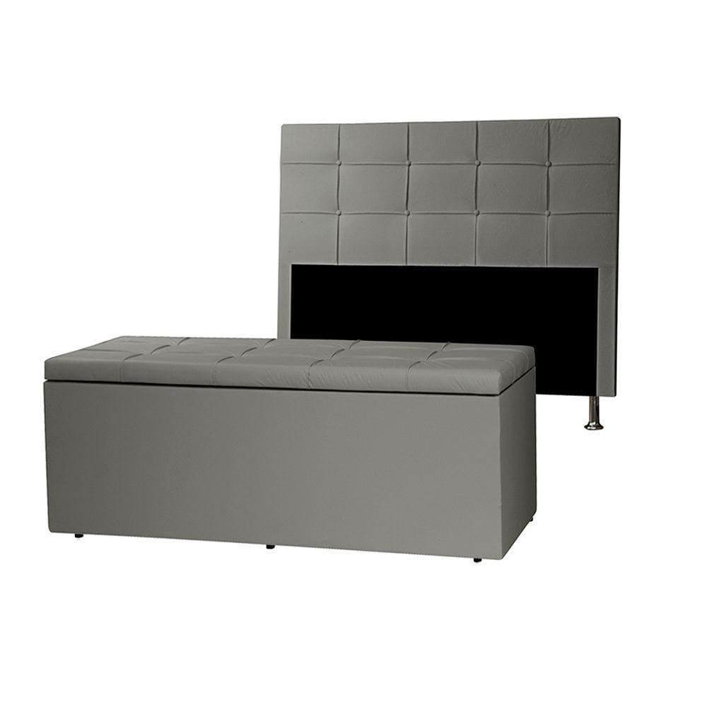 Kit Cabeceira E Calçadeira Baú Casal 1,40m Roma Corano - Pallazio Cor Cinza