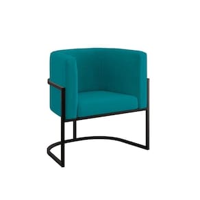 Poltrona Cadeira Decorativa Lua Base De Ferro Black Azul Turquesa