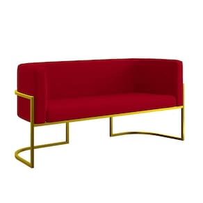 Sofá 2 Lugares Com Base De Metal Dourada Reforçada Vermelho