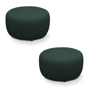 Kit 2 Puffs Decorativos Mariele Sala De Estar Pés Em Madeira Couro Verde Musgo G88 - Gran Belo