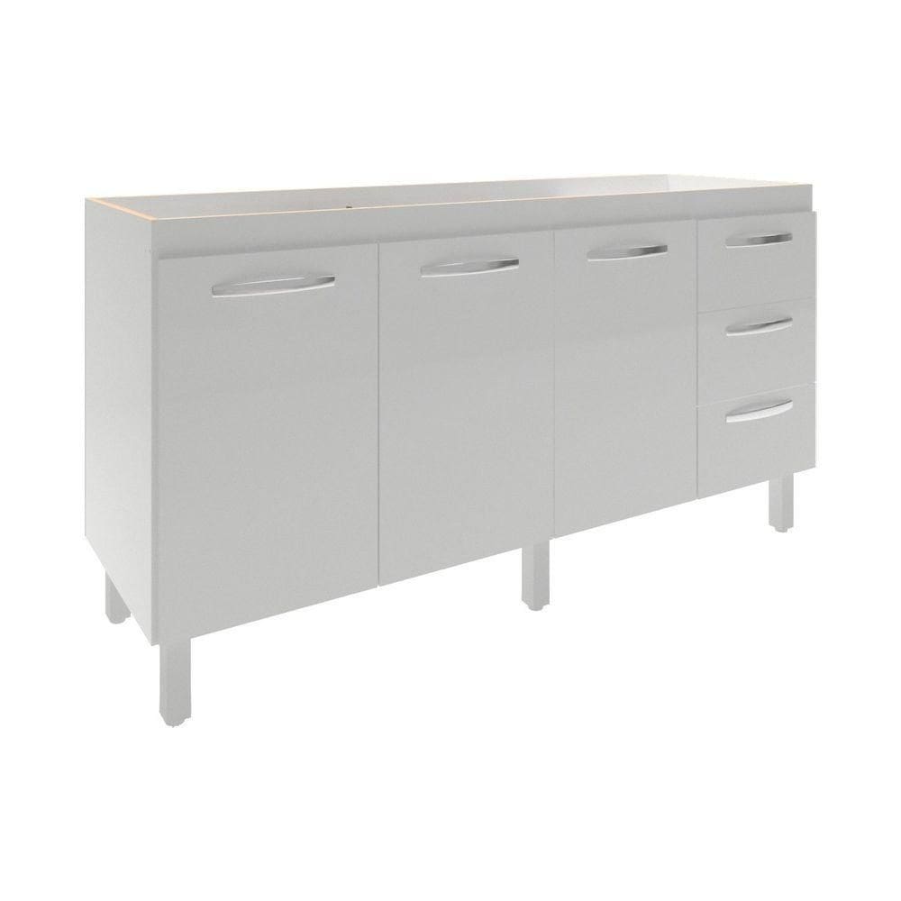 Balcão Armário Cozinha Gabinete Para Pia 148 Cm 3 Gavetas E 3 Portas Deise Branco