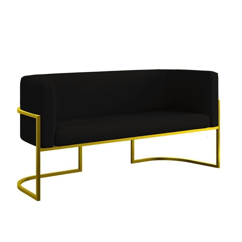 Sofá 2 Lugares Veludo Com Base De Metal Dourada Preto