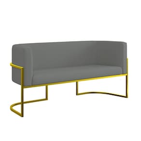 Sofá 2 Lugares Veludo Com Base De Metal Dourada Cinza