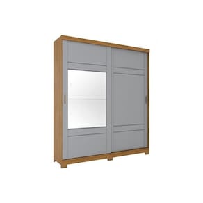 Guarda Roupa Casal 2 Portas De Correr E 3 Gavetas C- Espelho E Pés Verg Nature-cinza