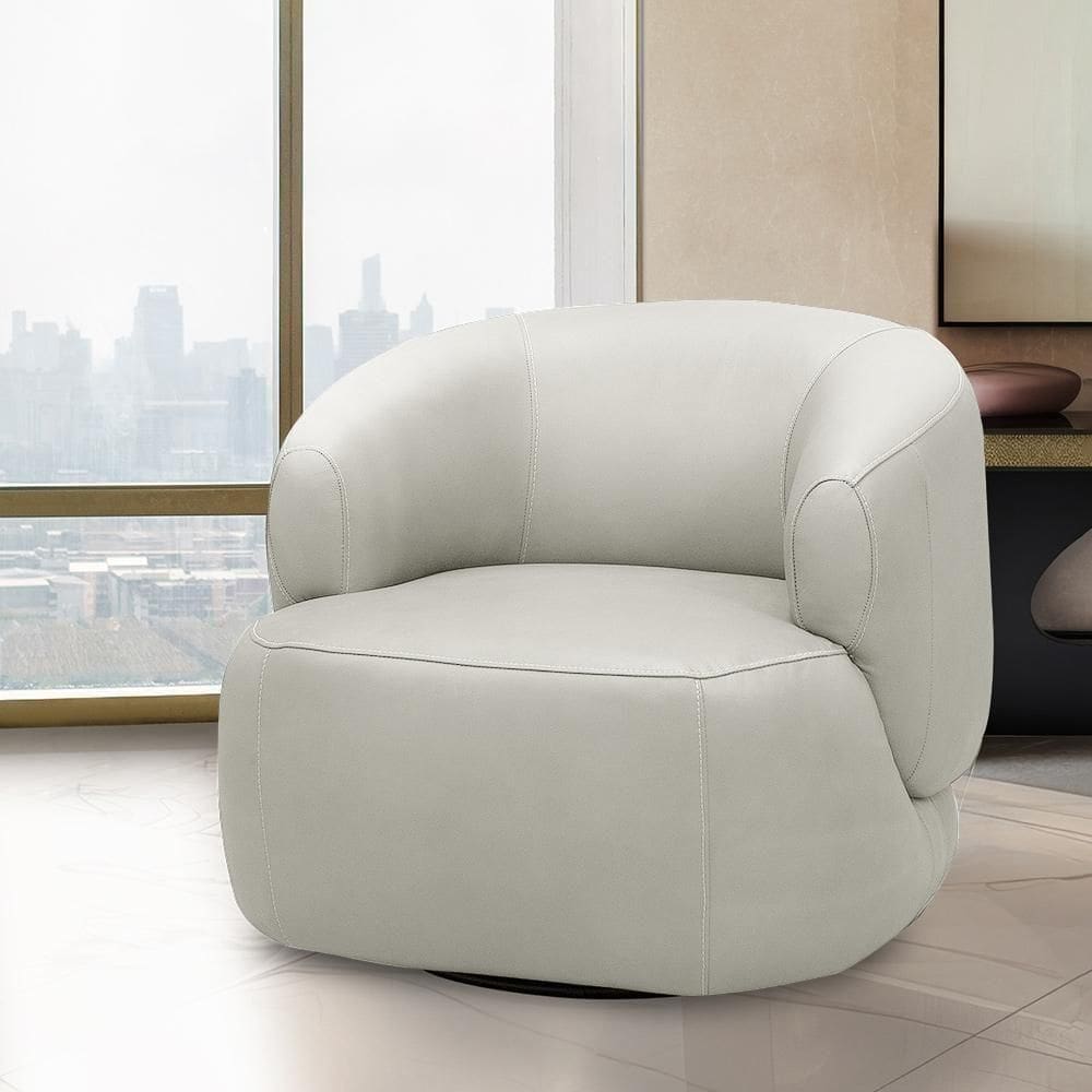 Poltrona Decorativa Verona Sala De Estar Base Giratória Em Aço Couro Off White G88 - Gran Belo