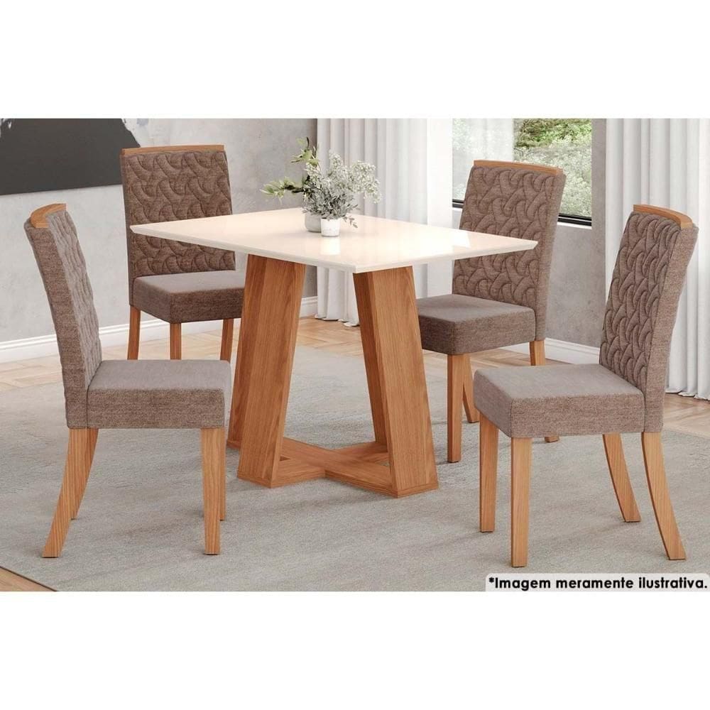 Sala De Jantar Lins Tampo Reto Madeirado 120x80cm E 4 Cadeiras Esther Nature cacao