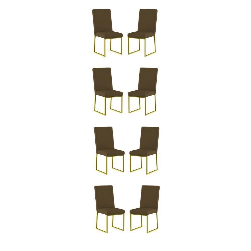 Kit 8 Cadeiras De Jantar Com Base De Ferro Dourado Balaqui Marrom