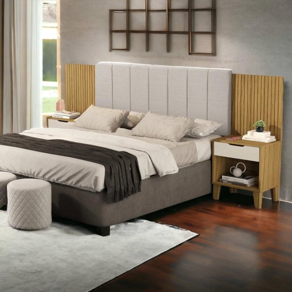 Cabeceira Ajustável Elena Nature E Off White Cambel