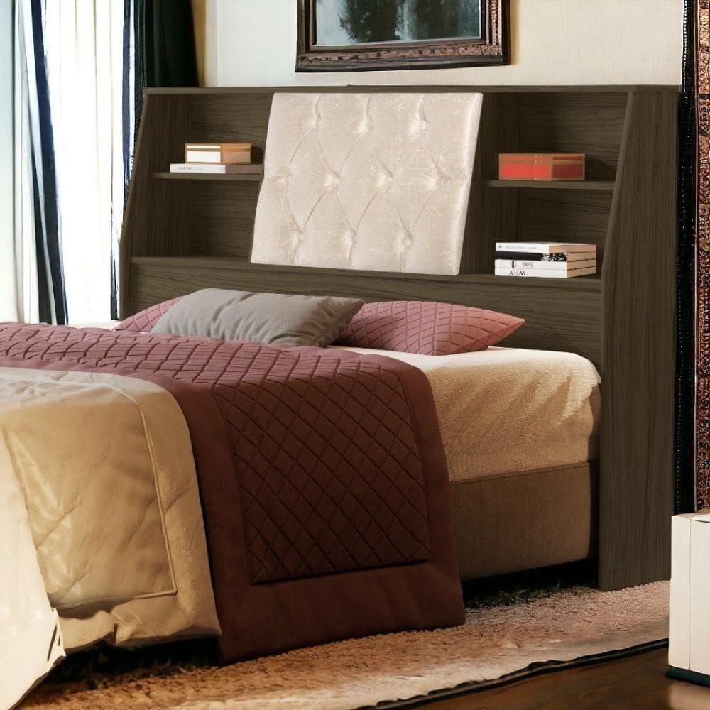 Cabeceira Com Estofado Núbia Casal Castanho E Bege Cambel