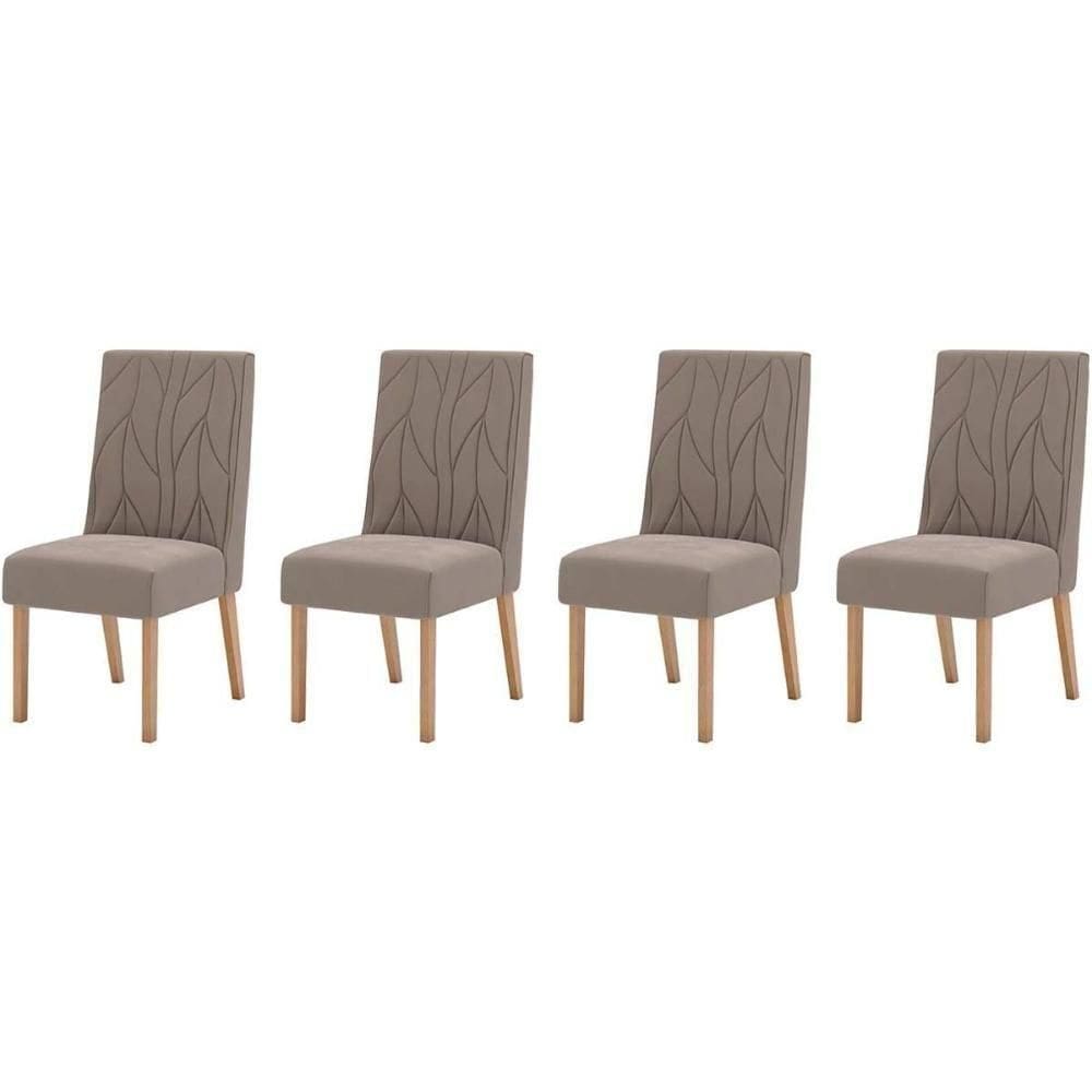 Cadeira Sala De Jantar Eloá Kit 4 Un Nature Veludo Light Marrom Amêndoa