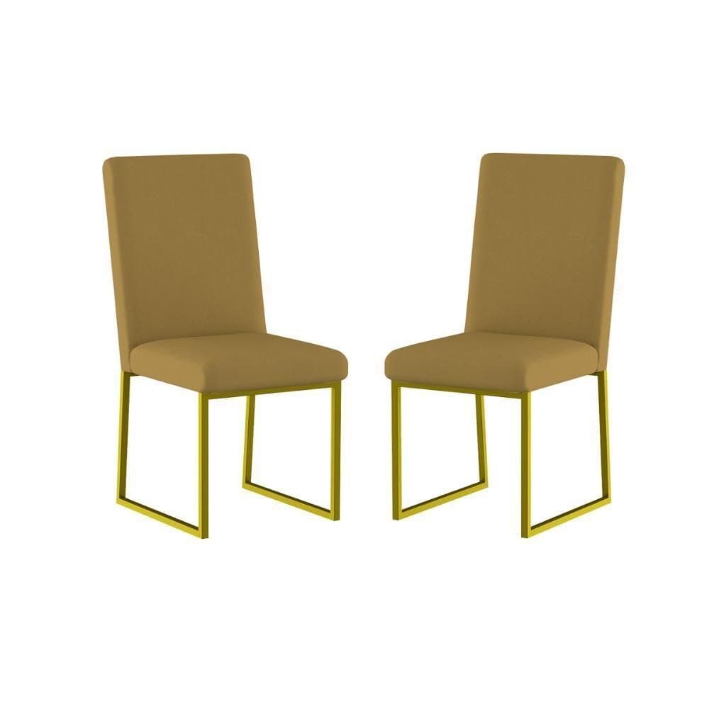 Kit 2 Cadeiras De Jantar Com Base De Ferro Dourado Balaqui Capuccino