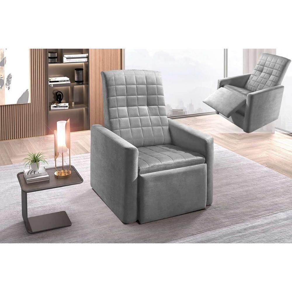 Poltrona Decorativa Para Sala Reclinável Do Papai Top Suede Cinza Paropas