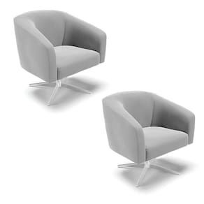 Cadeira Sala De Jantar Giratória Base Cromada Kit 2 Stella Suede D03 - D`rossi Cor Cinza