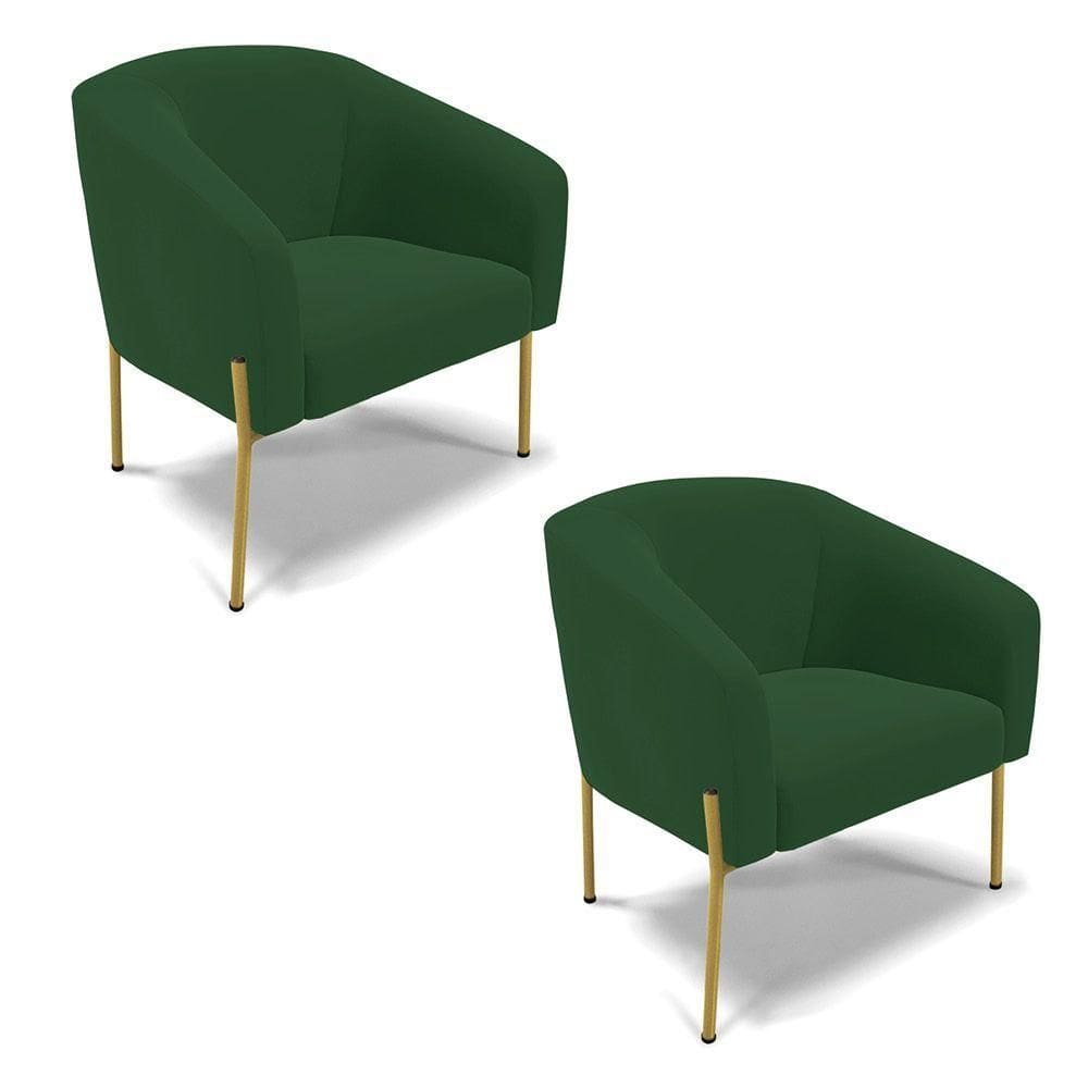Cadeira Sala De Jantar Pé De Ferro Dourado Kit 2 Stella Veludo D03 - D`rossi Cor Verde