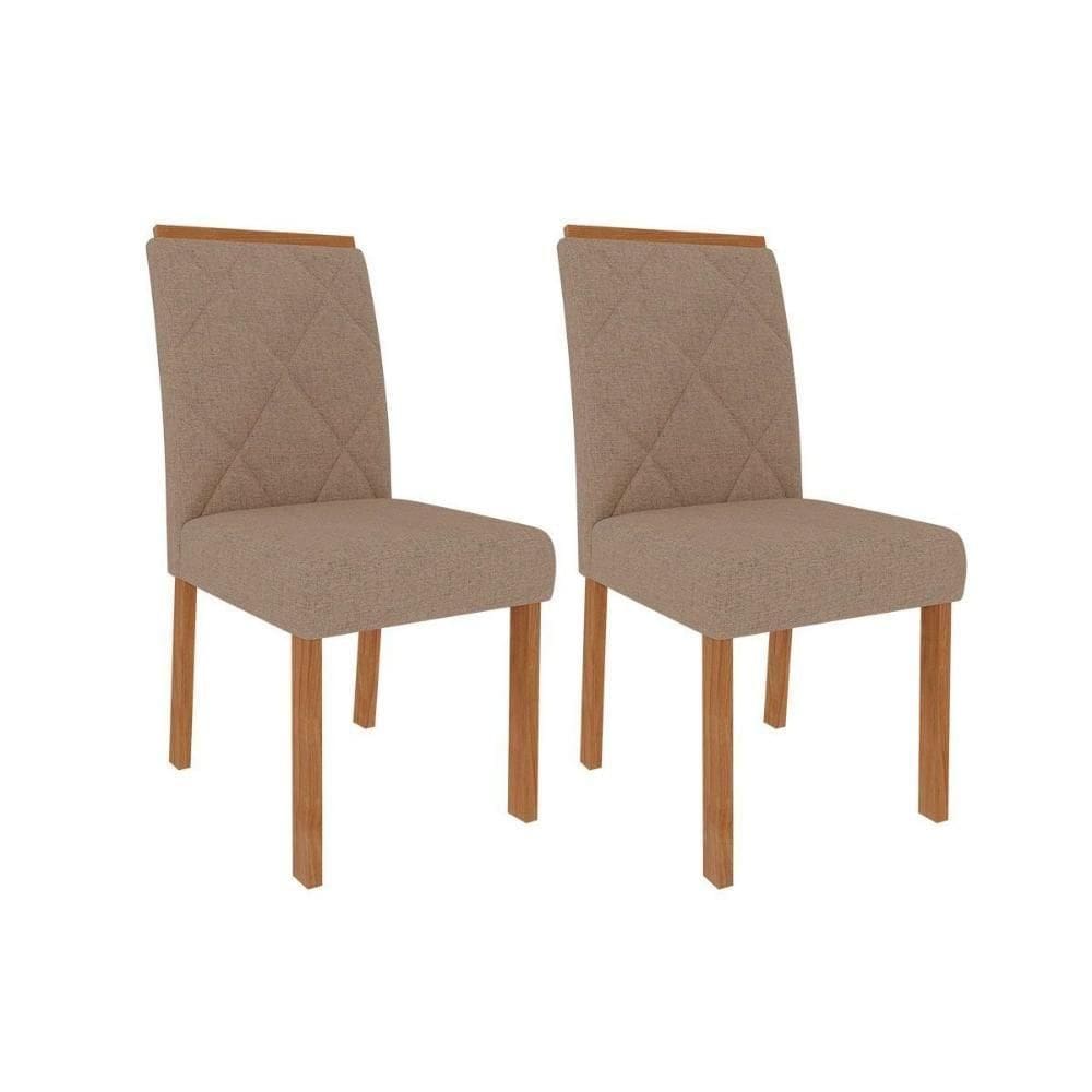 Cadeira Sala De Jantar Fernanda Wood Kit 2 Un Nature-madeirado- Linho Bege
