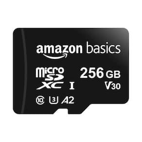 Cartão de memória Micro SDXC Amazon Basics 256GB com adaptador preto