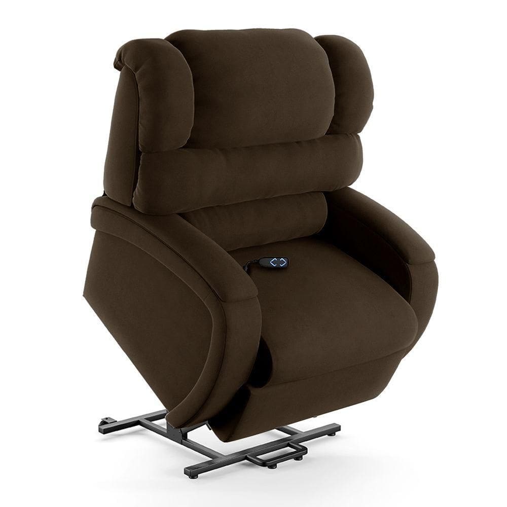 Poltrona Do Papai Reclinável Napoli Elevação Lift Elétrico Veludo Marrom Fh1