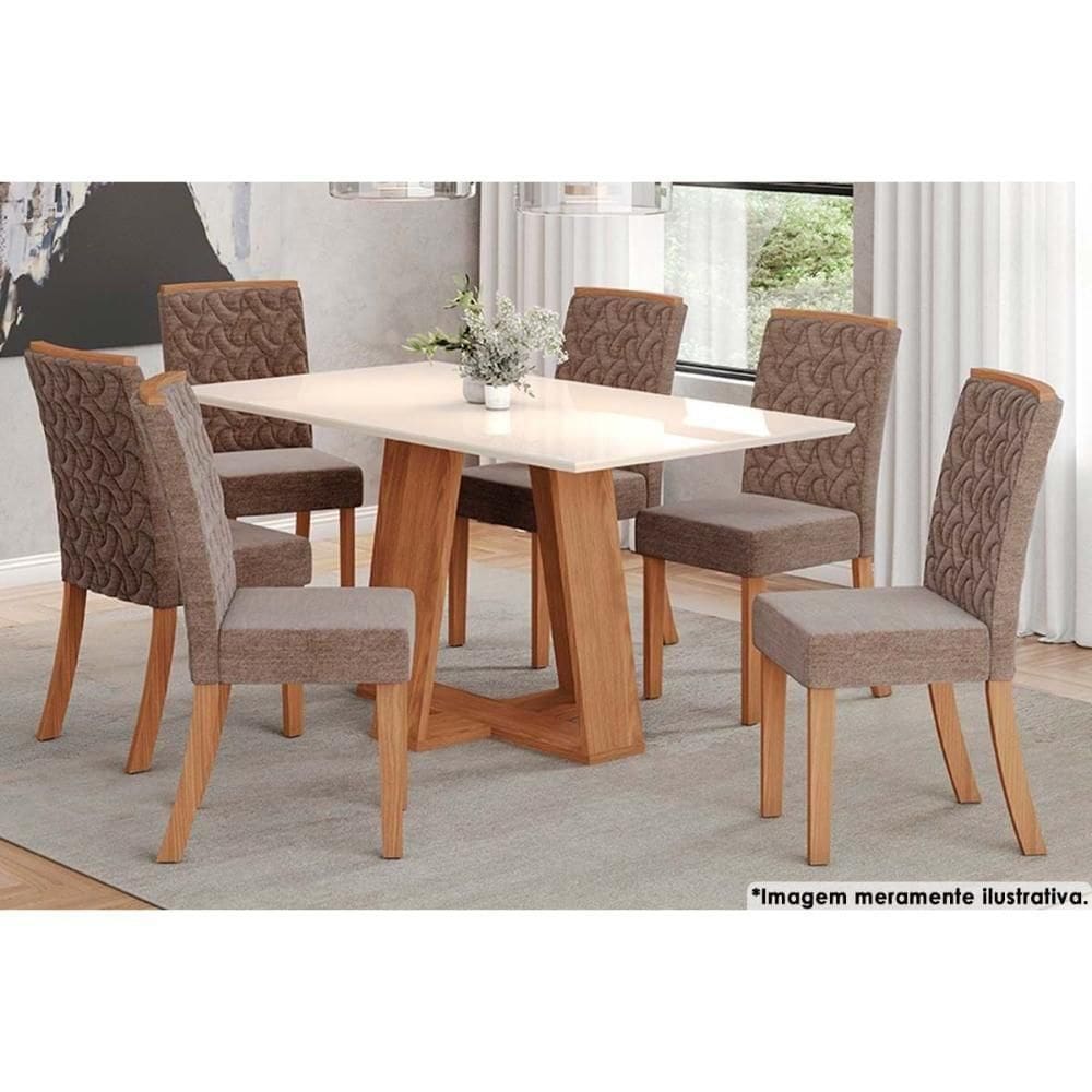 Sala De Jantar Lins com Tampo Reto 160x90cm E 6 Cadeiras Esther Nature cacao