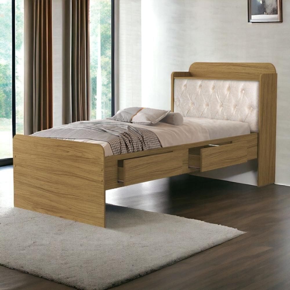 Cama Tamires Freijó Com Capitonê Bege Cambel