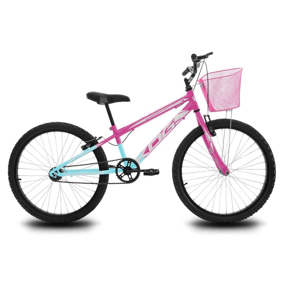 Bicicleta Infantil Aro 24 KOG Feminina com Cestinha Cor Azul Degrade Branco