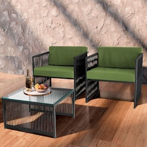 Conjunto De 2 Poltronas E Mesa De Centro Quadrada Com Tampo Preto/verde