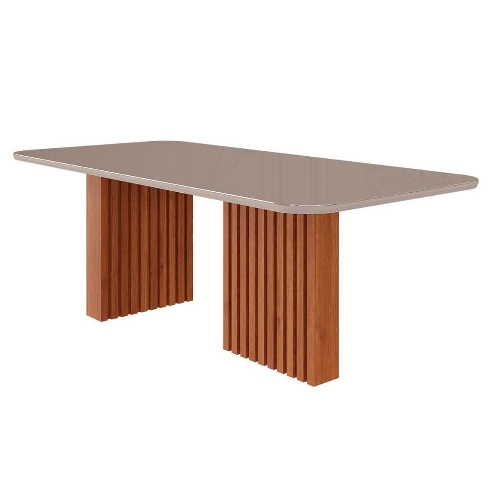 Mesa De Sala Jantar Ester Com tampo Vidro Reto 210x100cm Cinamomo off White