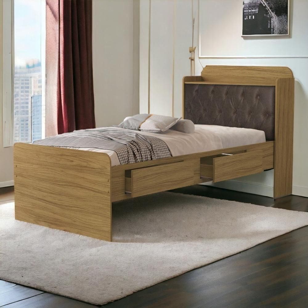 Cama Tamires Freijó Com Capitonê Nogal E Colchão Cambel