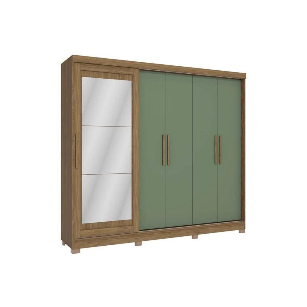 Guarda Roupa Casal 5 Portas E 4 Gavetas C- Espelho E Pés  Cb01n564 Nogueira-verde Oliva