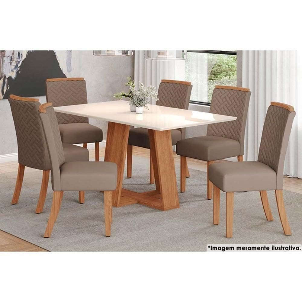 Sala De Jantar Lins com Tampo Reto 160x90cm E 6 Cadeiras Malu Nature marrom Amêndoa