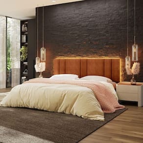 Cabeceira Estofada Cama Casal King Size Led Splend 200 Cm Buclé Terracota