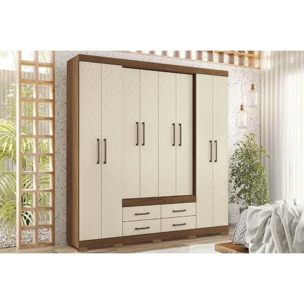 Guarda Roupa Casal 8 Portas E 4 Gavetas C- Pés Jatoba-areia