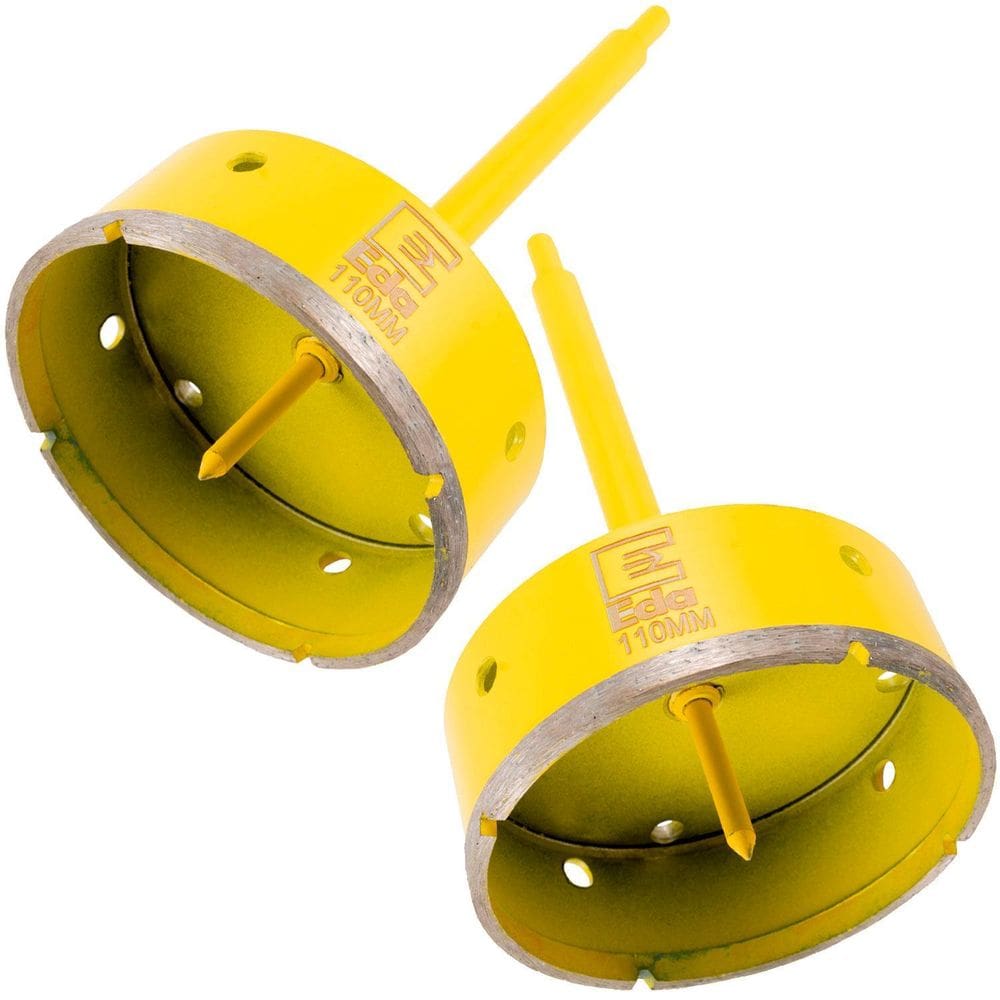 Kit 2 Serras Copo Diamantada 110Mm Com Haste E Pino Guia Pro