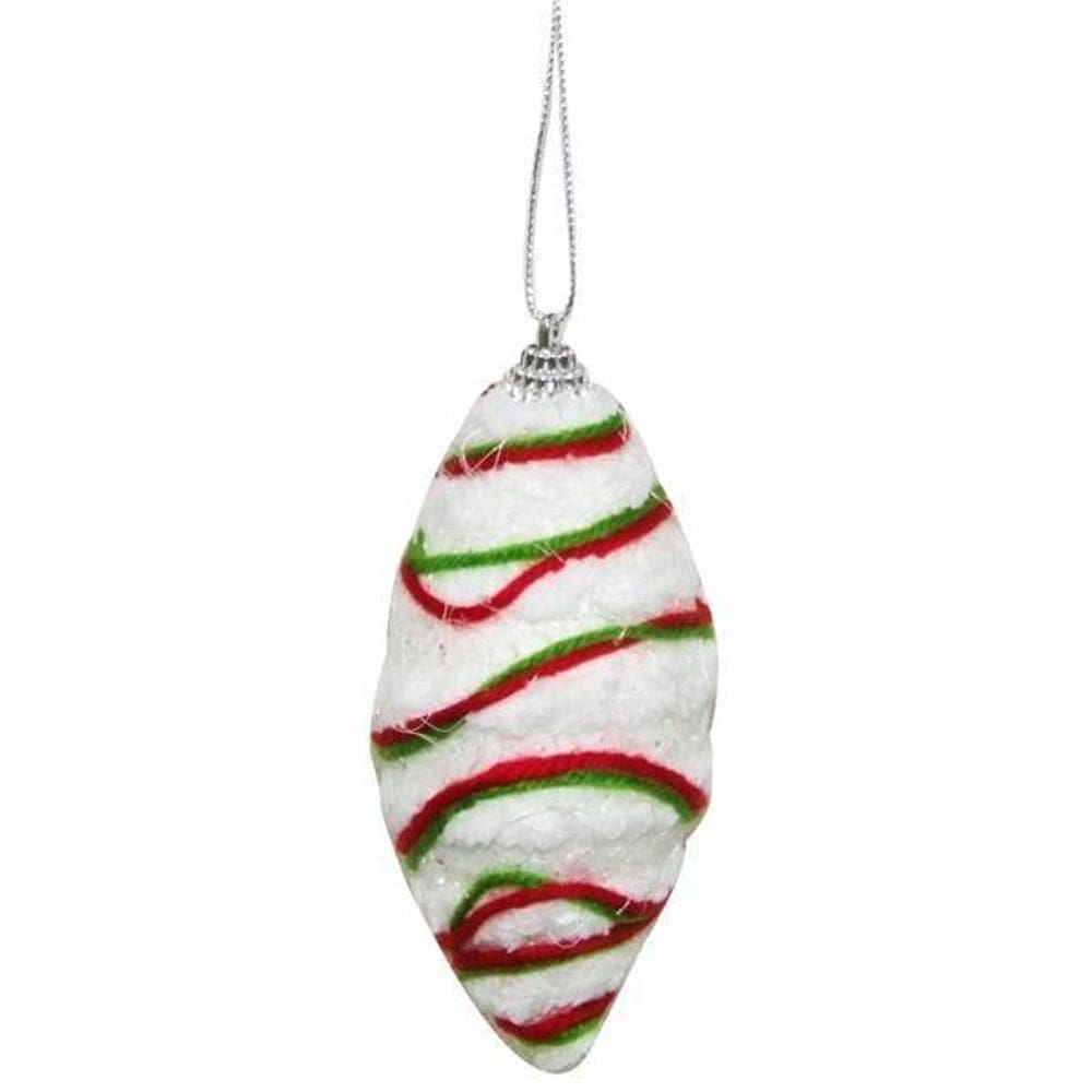 Enfeite De Natal Oval Vermelha/Branco Topo De Arvore 13Cm