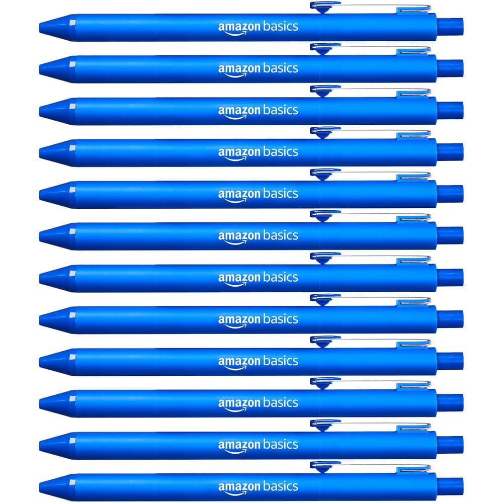 Caneta esferográfica retrátil Amazon Basics azul, pacote com 12
