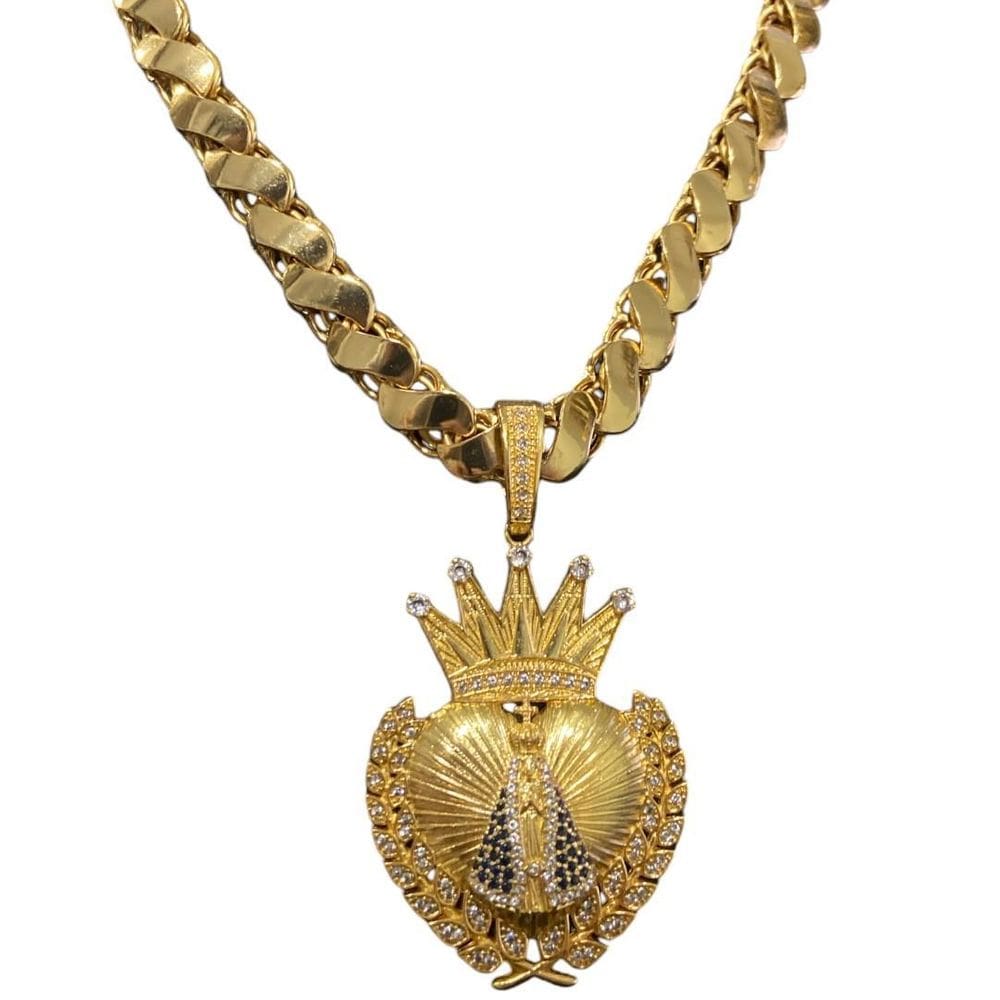 Cordão Friso S 13Mm + Pingente Nossa Senhora Banhado A Ouro