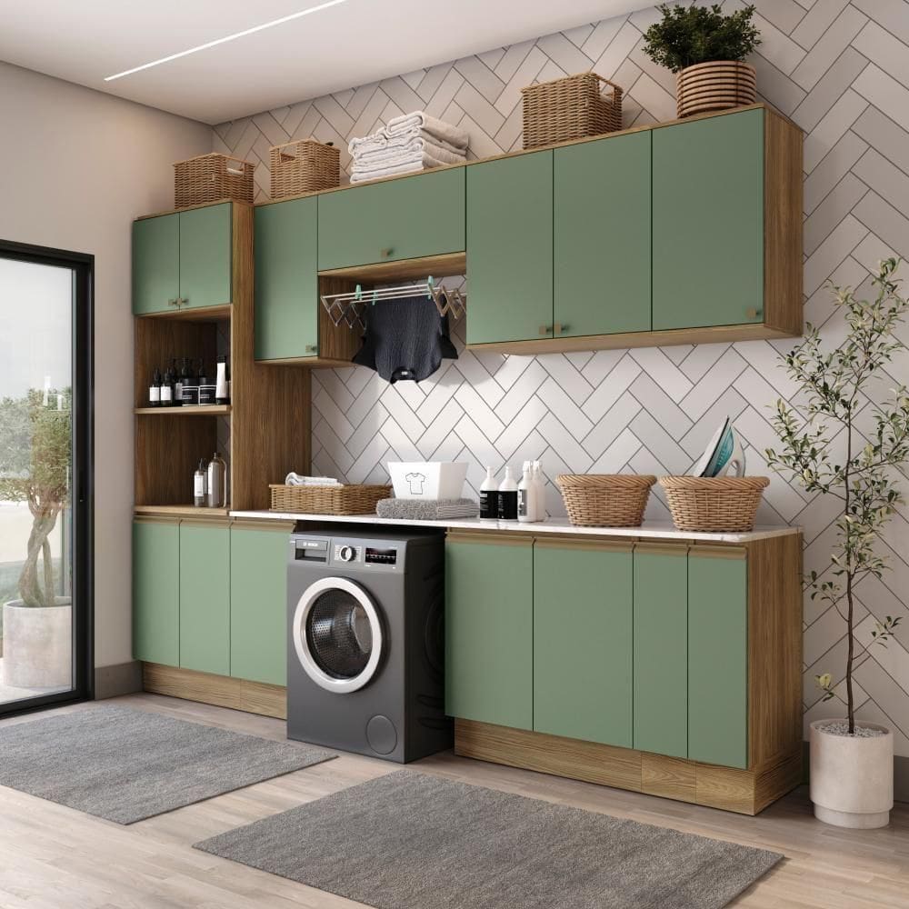 Lavanderia Modulada Kappesberg Celeste 9 Peças Nogueira/verde 310,5cm