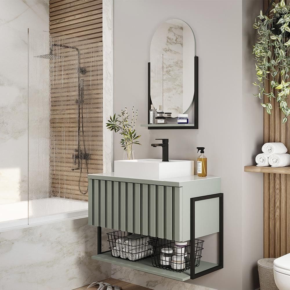 Kit Gabinete Para Banheiro Havai Com Cuba E Espelheira Ori Pistache