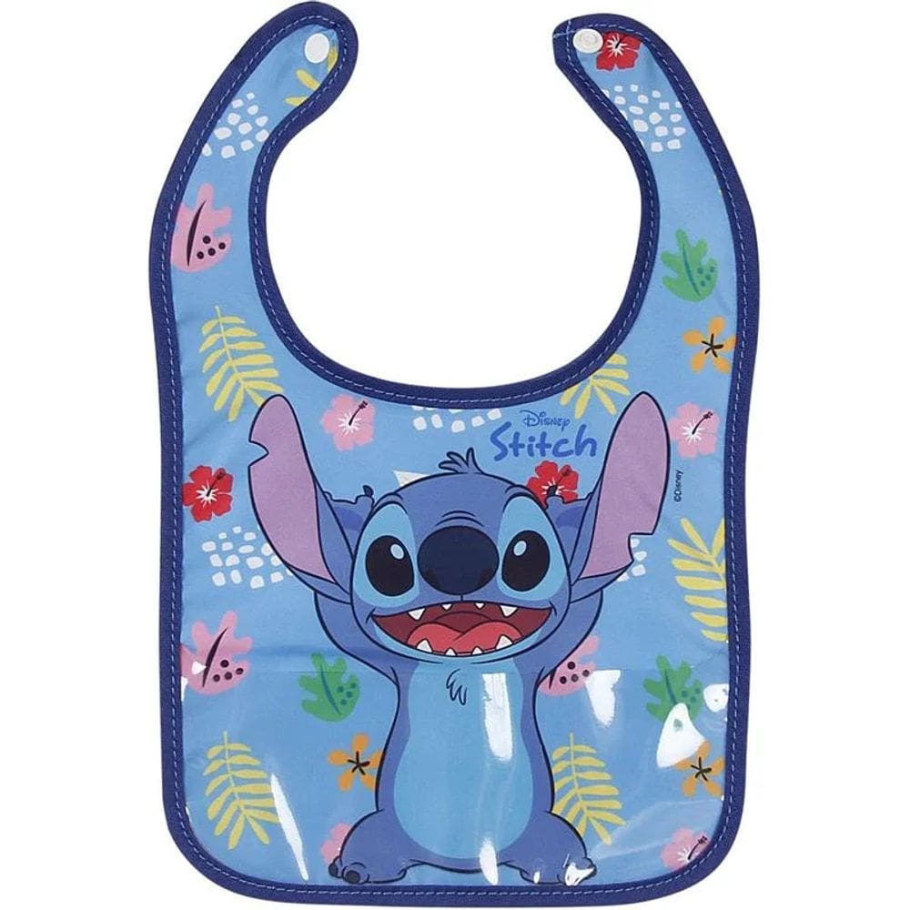 Babador Infantil Personagem Stitch c/ Botão e Porta Migalhas Lavável - Dermiwil