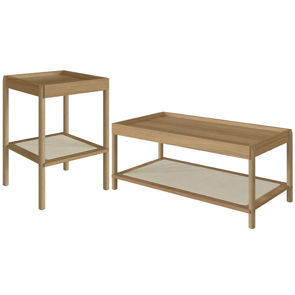 Conjunto Mesa de Centro e Mesa Lateral Para Sala Pés Madeira Moss A03 Hanover Roble - Lyam Decor