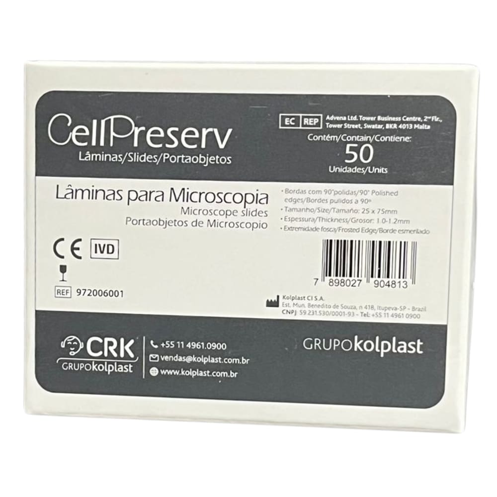 Lâmina Microscopia Kolplast Fosca 25,4x76,2mm 50 Unid