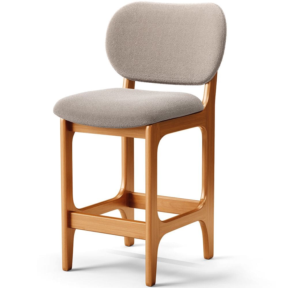 Banqueta Baixa Bar Cozinha e Sala De Jantar Fixa Betta L02 Imbuia Bouclê Bege - Lyam Decor