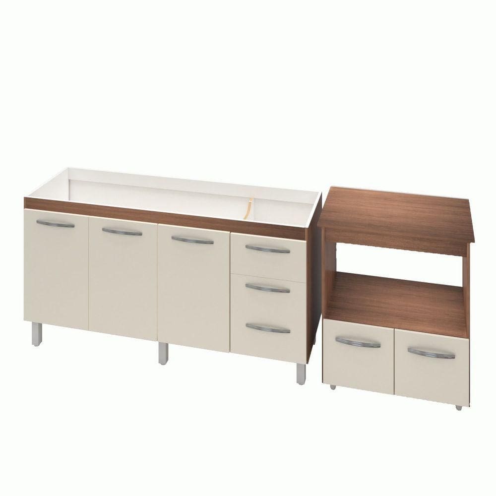 Armário Gabinete Balcão Para Pia 138 Cm Carina Balcão Multiuso Para Forno E Micro-ondas Off-white
