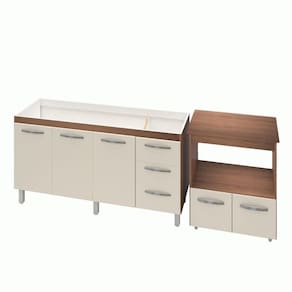 Armário Gabinete Balcão Para Pia 138 Cm Carina Balcão Multiuso Para Forno E Micro-ondas Off-white