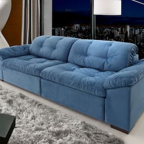 Sofá Retrátil e Reclinável 2 Lugares 260cm Pérola Veludo Azul