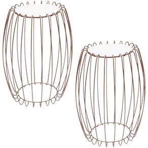 Kit Mesa Apoio Lateral 43 Cm Tampo Vidro Branco Base Metal Cobre Nacc Branco Cobre