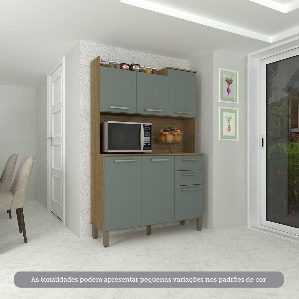 Cozinha Compacta 6 Portas E 2 Gavetas Com Tampo Luciane Móveis Carvalho Cinza Supremo