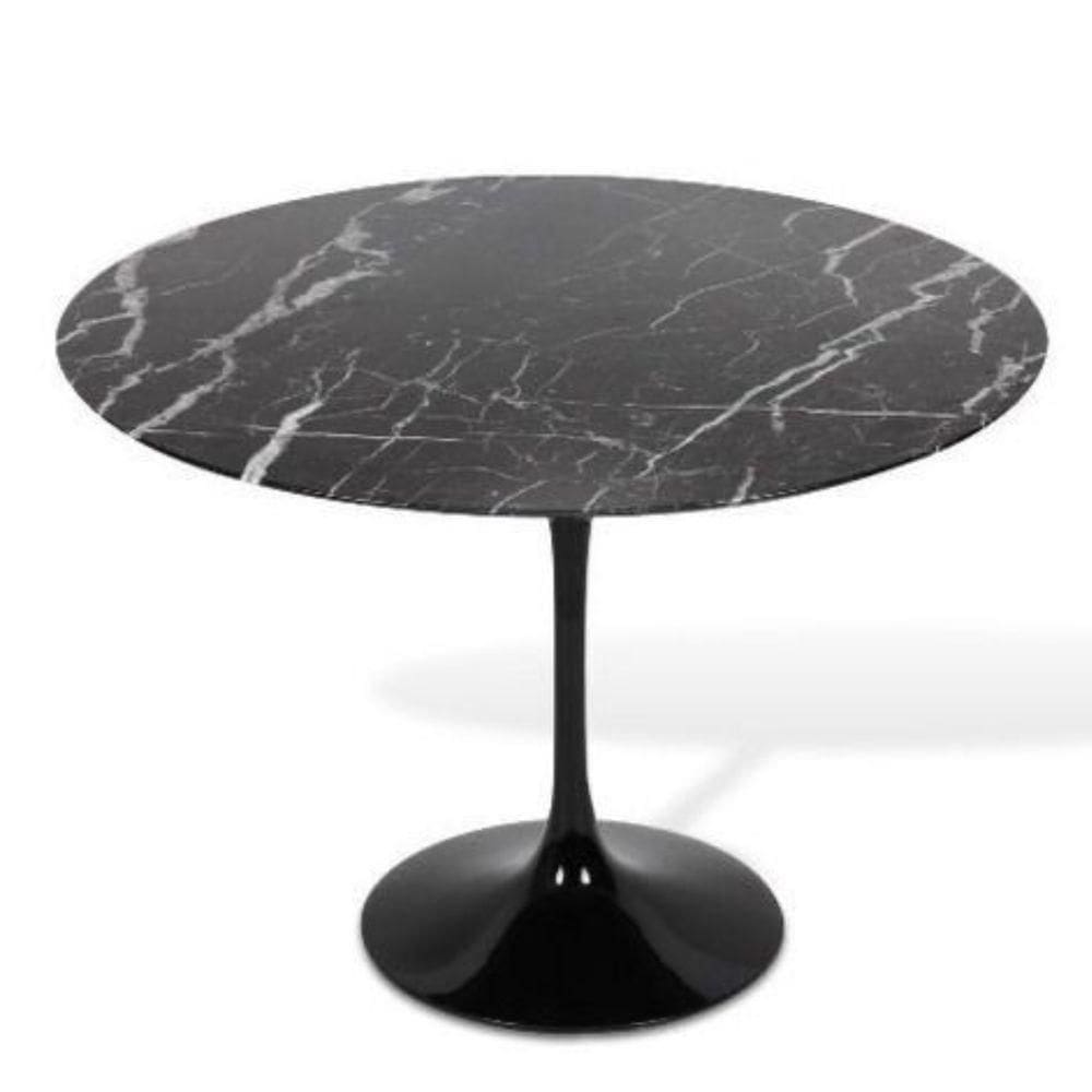Mesa De Jantar Tulipa Saarinen Redonda 110 Cm Mármore Nero