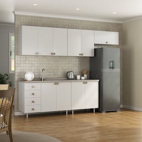 Cozinha Completa 5 Peças 100% Mdf Bp 2 Balcões 3 Aereos Maranello Branco