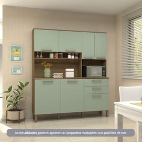 Cozinha Compacta 7 Portas E 2 Gavetas Com Tampo Luciane Móveis Carvalho Verde Mar